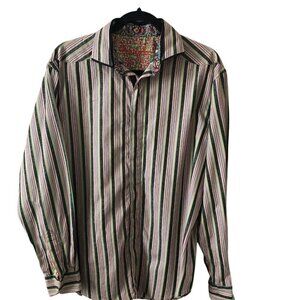 Robert Graham Striped Floral Contrast Flip Cuff Button Down Shirt size L